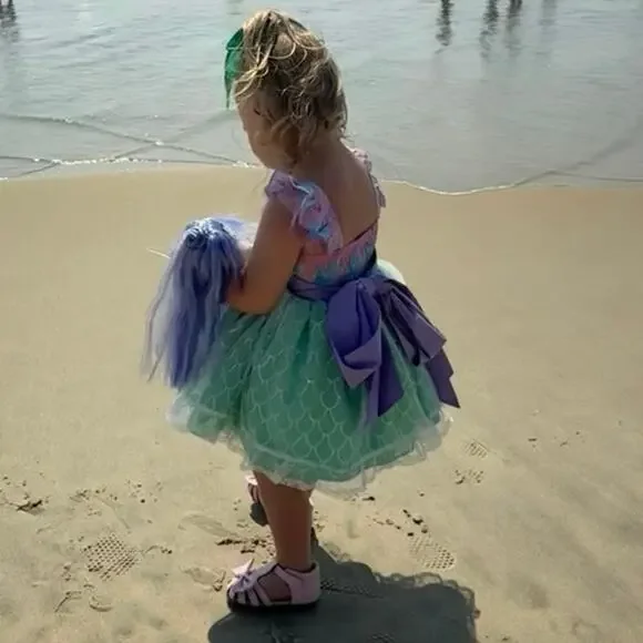 Oh Shana Handmade Mermaid Princess Dress 2T Sparkle Tulle Bow Built-In  Petticoat